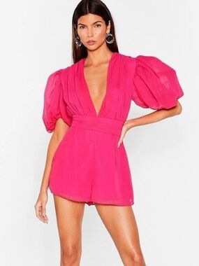 Nasty Gal Hot Pink V-Neck Romper